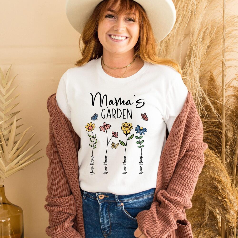 Personalized Birth Flower Mamas Garden Mama Kids Name Shirt